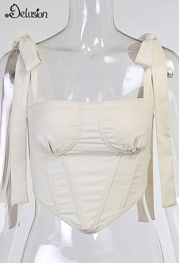 1/3 Delusion Y2K Style Women's Summer Square Collar Camisole Polyester Adjustable Shoulder Strap Waist Fishbone Decorated Irregular Hem Corset Tank Top
